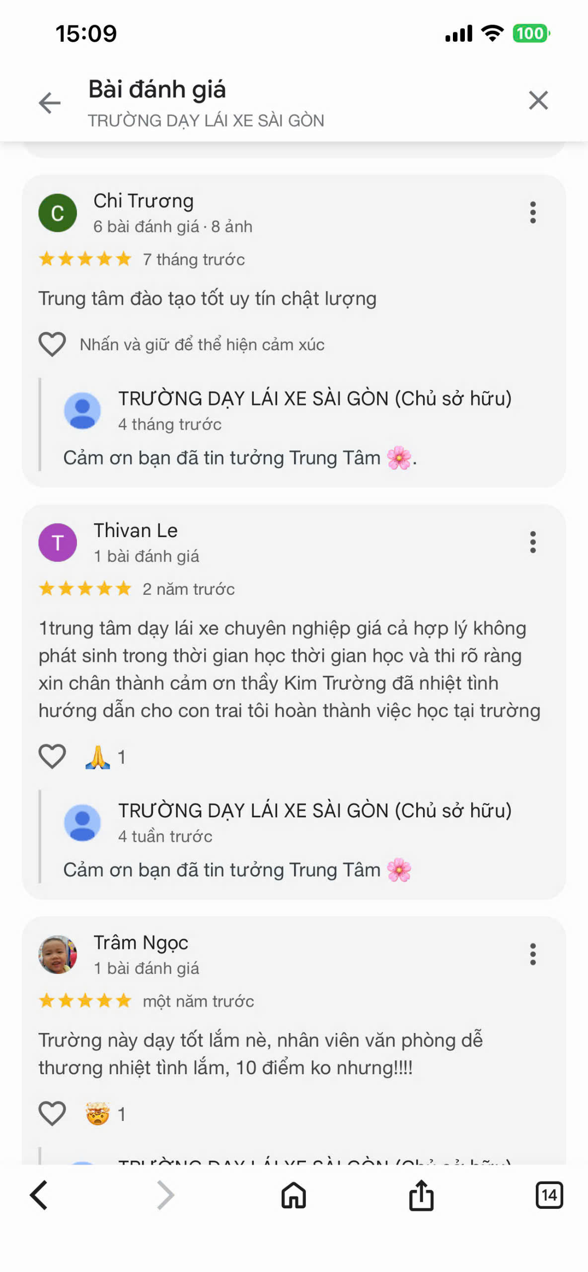 Đánh giá học viên trên Google 2